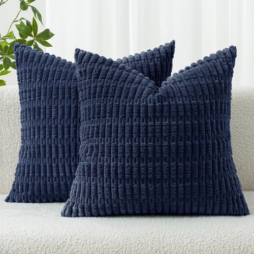 MIULEE Euro Sham Pillow Covers - Soft Boho Striped Design | 24x24 Inch Dark Blue for Modern Farmhouse Decor