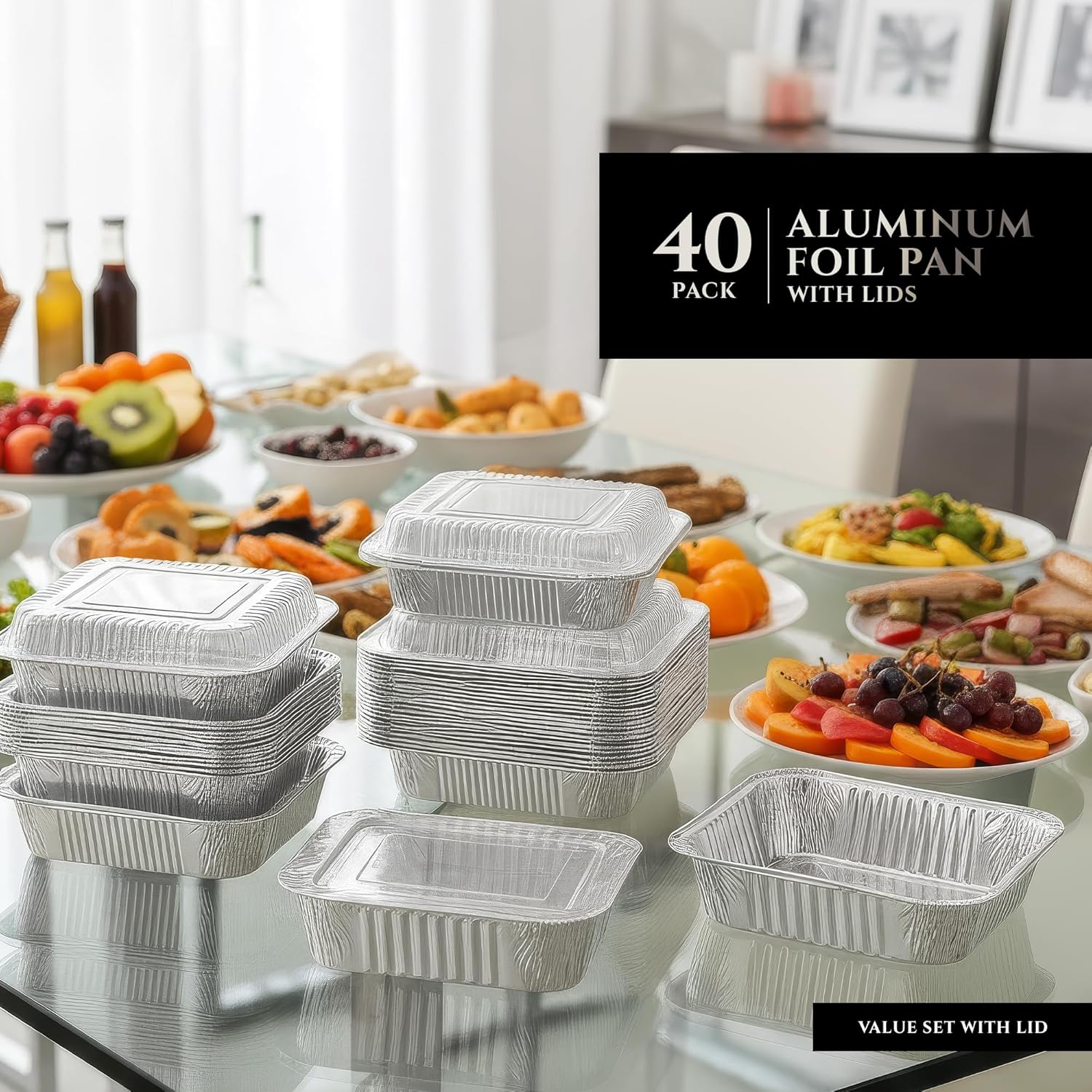 Primo Lines Aluminum Foil Disposable Pans - 40 Pack 8"×8" Oven-Safe & Leak-Proof Catering Trays