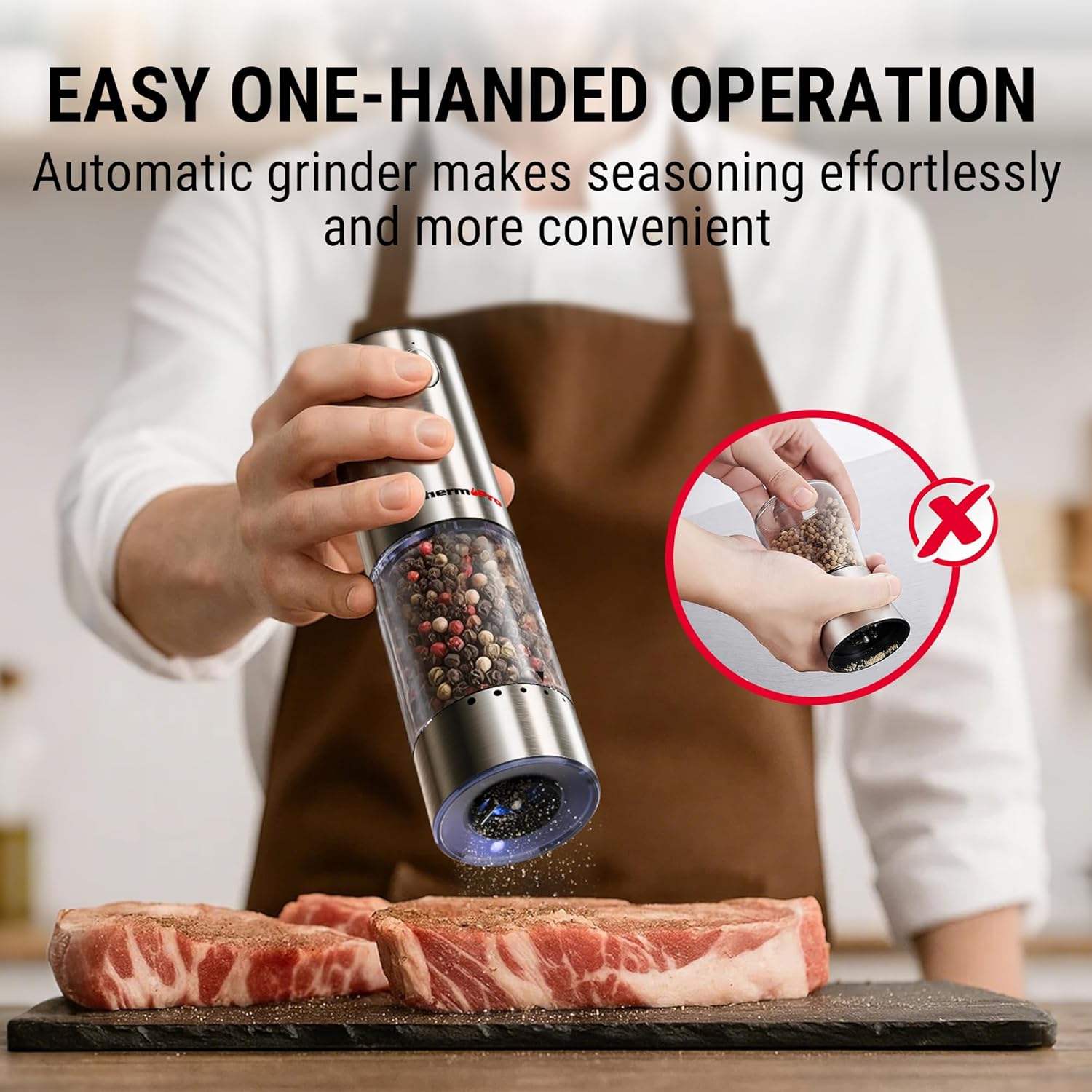 ThermoPro TP19H Digital Meat Thermometer - Ambidextrous Backlit Display for Precise Cooking | Rechargeable Salt and Pepper Grinder Set