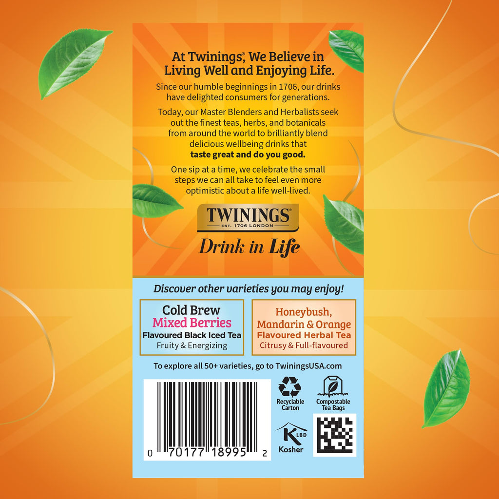 Twinings Peach Cold Brew Iced Tea Bags, 20 Count (Pack of 6), Unsweetened Flavoured Black Tea, Caffeinated, 120 Teabags