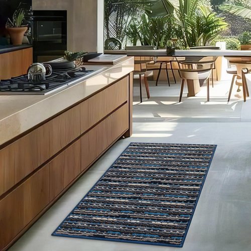 CYMAY Kitchen Mats Set 2PCS-Non Slip Runners for Kitchen Floor-Highly Absorbent Runner Rug Resist Stain Carpet for Hallways Entryway Laundry Room Kitchen（Navy Blue 24"x71"+24"x36"）