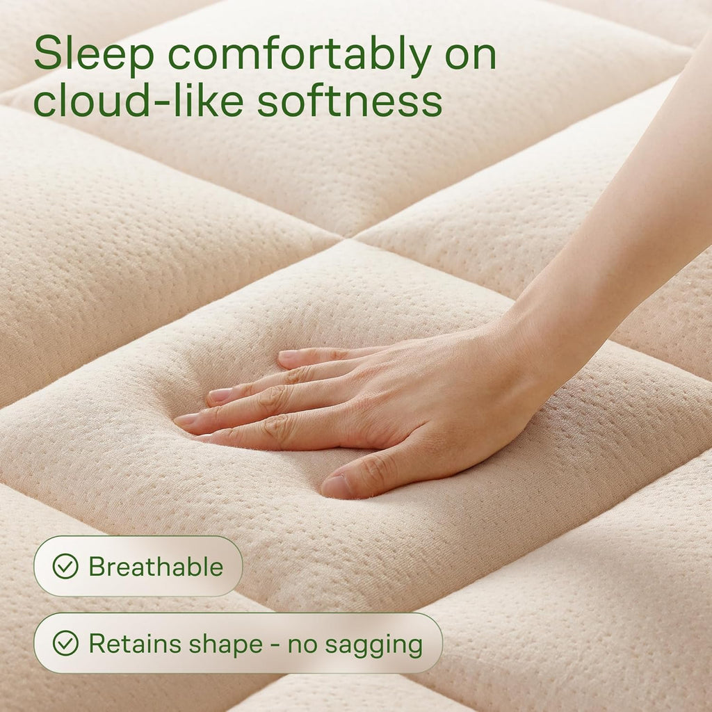 Skiennix Ultra Soft Twin Size Mattress Topper - Bamboo Viscose Pillow Top for Full Body Support - Naturally Cooling, Beige