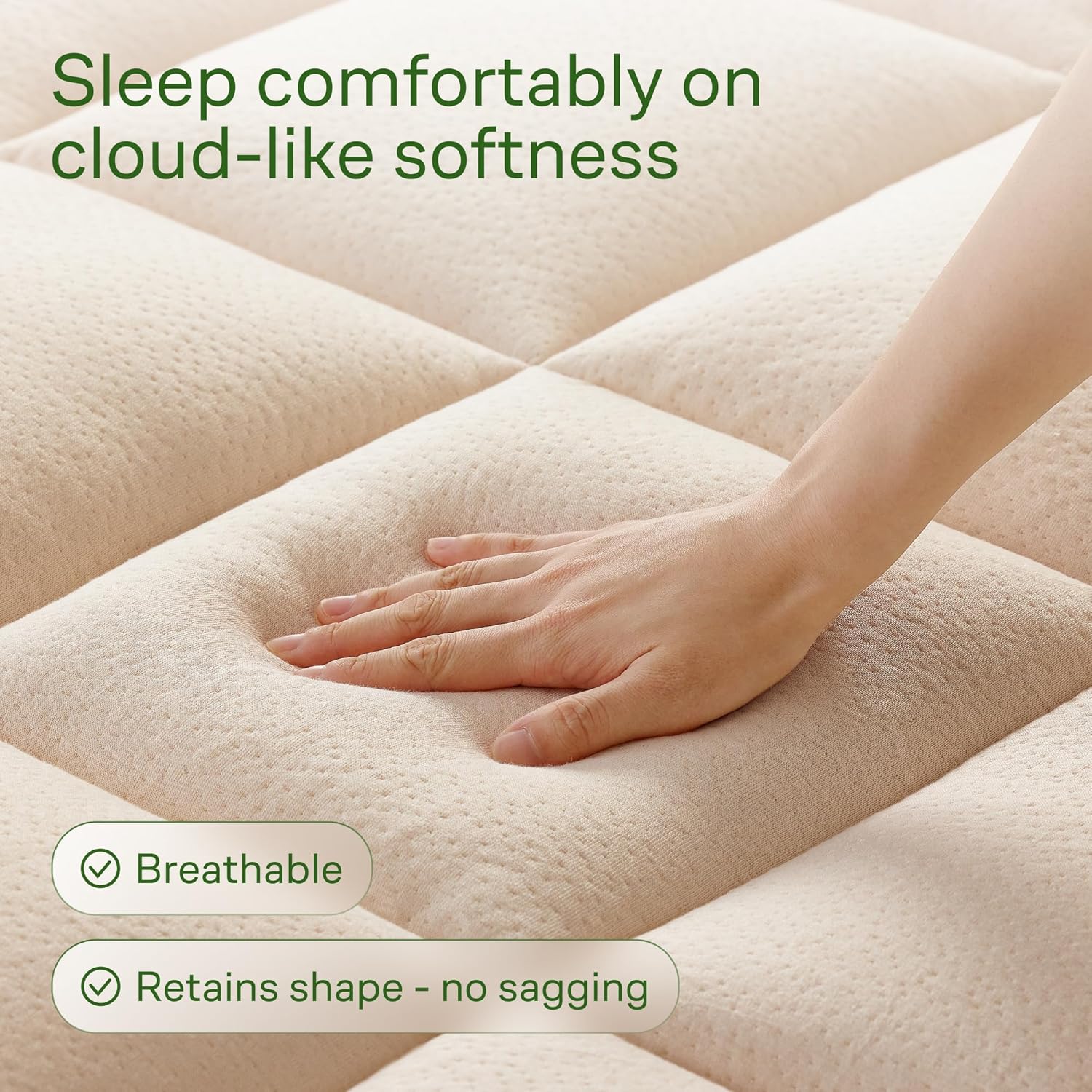 Skiennix Ultra Soft Twin Size Mattress Topper - Bamboo Viscose Pillow Top for Full Body Support - Naturally Cooling, Beige