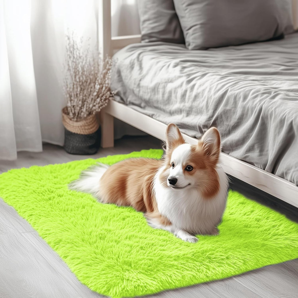 OLANLY Small Bedside Rug - Soft Fluffy Shaggy Indoor Carpet for Kids | Machine Washable, Lime Green