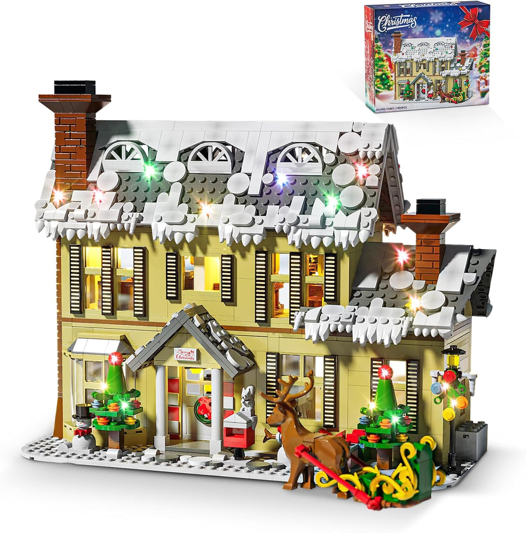 Skiennix Gingerbread House Building Block Set - 1405 PCS with Sleigh, Holiday Animals & LED Lights
