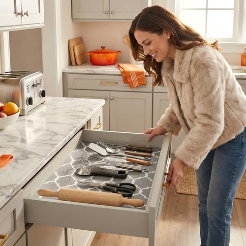 Coavas Extra Grip Thickened Shelf and Drawer Liner - Non-Adhesive Non-Slip Waterproof Mats for Kitchen Cabinets, Drawers, Shelves, Dresser & Cupboard, Easy Cut DIY (Gray, 24IN x 10FT)