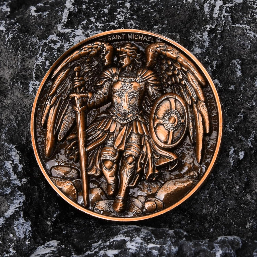 Saint Michael Protection Coin - 1.57-Inch Double-Sided Zinc Alloy Collectible with Antique Finish