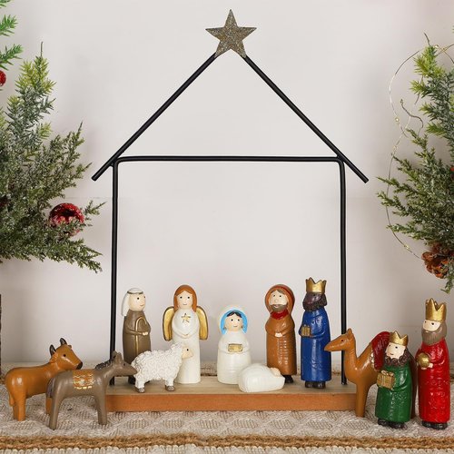 Juegoal Mini Nativity Set - 13 Resin Figurines for Christmas Decor | Holy Family Table Ornaments