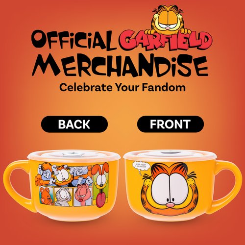 Silver Buffalo Garfield Never Trust a Smiling Cat Featuring Odie, Arlene, Nermal, and Pooky Ceramic Soup Mug with Vented Plastic Lid, 24 Ounces