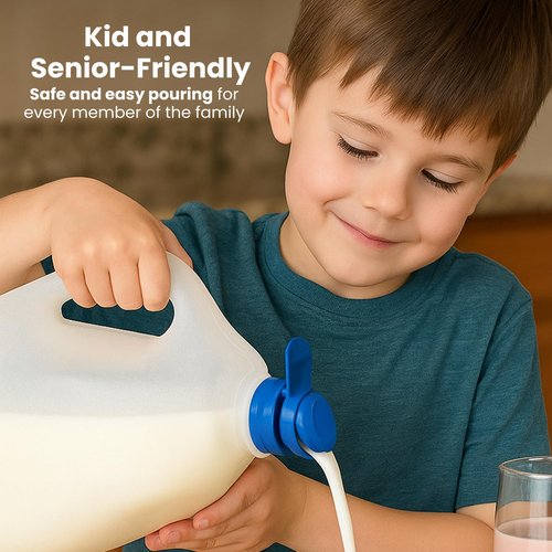 Jokari Milk Spout Pouring Gadget – 4 Spouts Total (2 Packs) – Easy Pour Spout for Gallon Milk Jugs and Juice Bottles, Push-Button Lid with Fast Seal, Ideal for Arthritis and Spill-Free Pouring