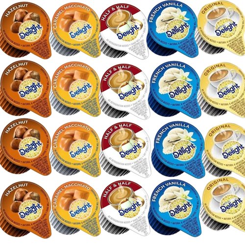 Coffee Creamer Singles Variety Pack - 150 Count | Non-Dairy Half & Half in 5 Flavors: Hazelnut, French Vanilla, Caramel, Original