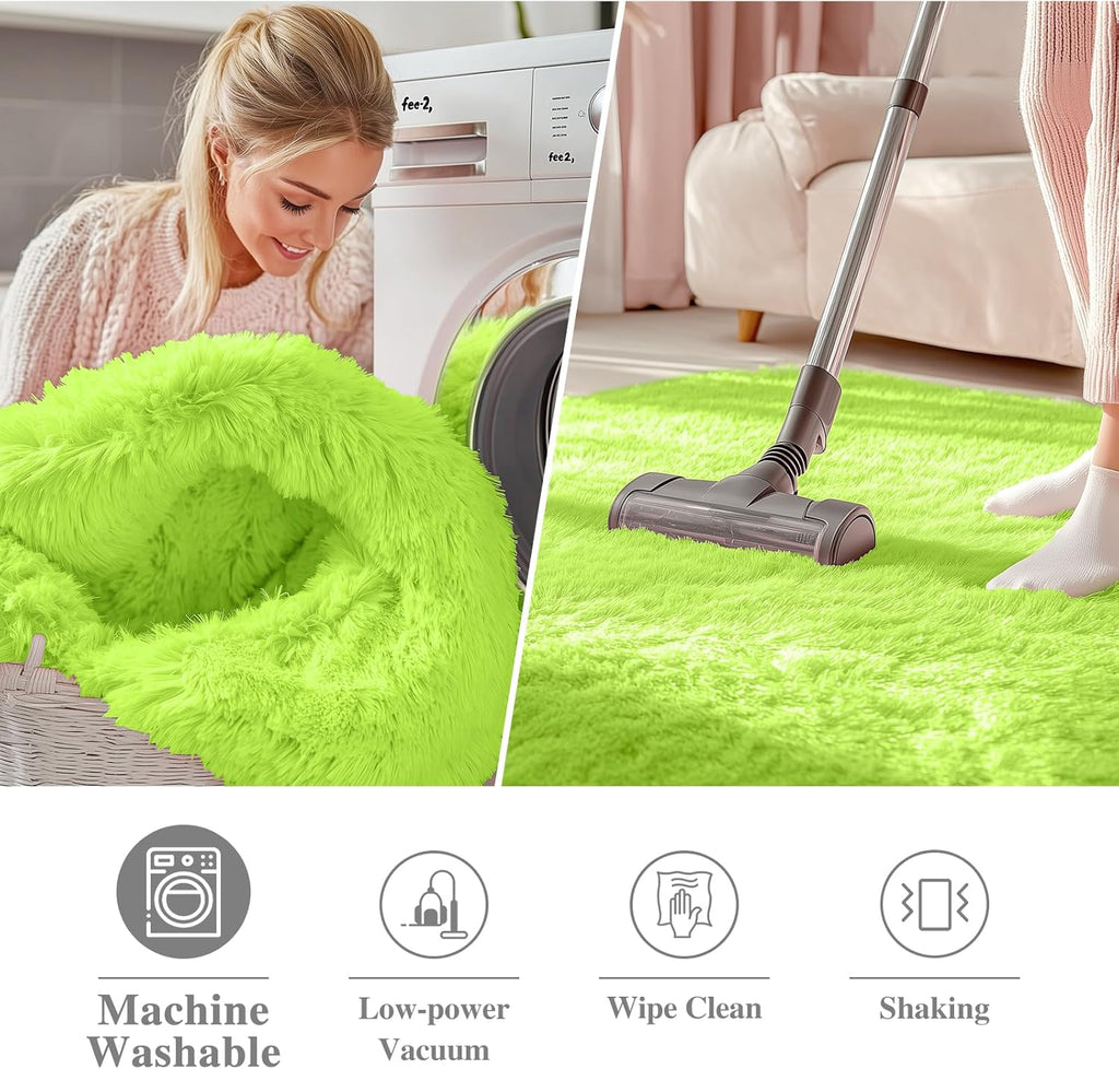OLANLY Round Lime Green Area Rug - Soft, Machine Washable 4 ft Circle Carpet for Bedrooms & Nurseries