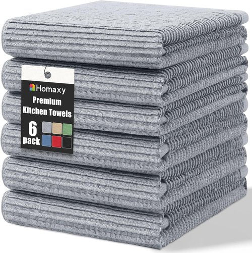 Homaxy Premium Kitchen Towels - Ultra Absorbent 100% Cotton Hand Towels Set | 18"x28", Grey, 6 Pack