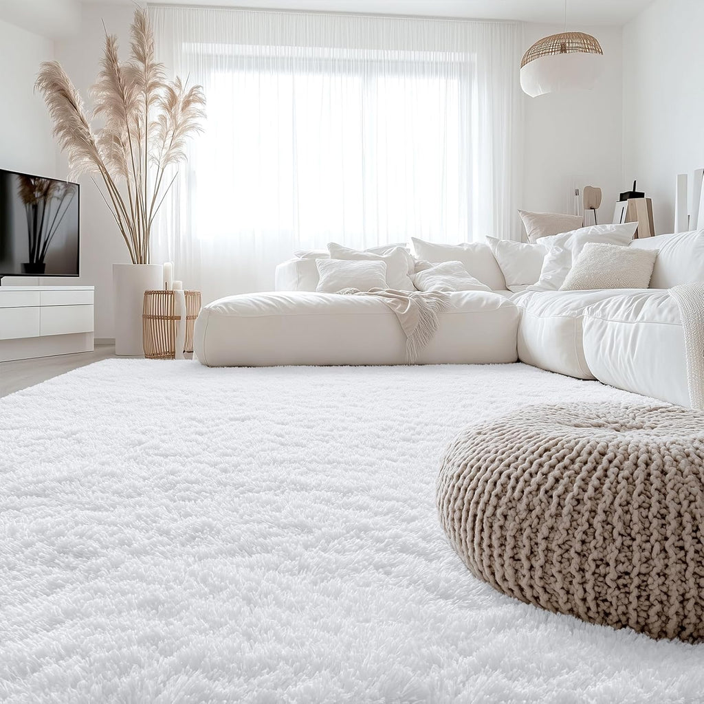 OLANLY Large Area Rug - Soft Fluffy Shaggy Indoor Carpet for Living Room & Bedroom | 7x7, White