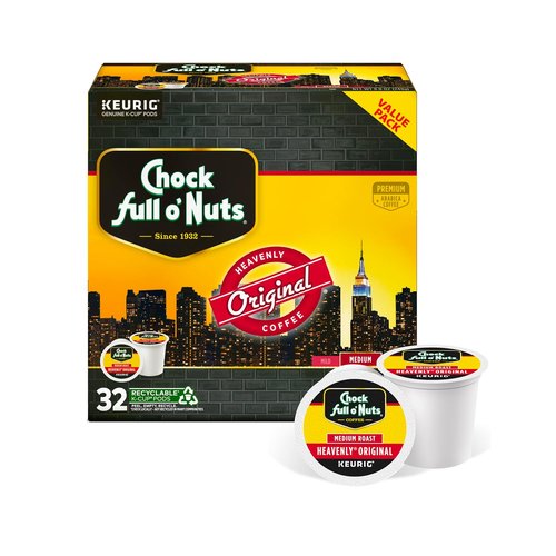 Chock Full o' Nuts Keurig K-Cup Pods - Premium Arabica Medium Roast - Single Serve, 32 Count