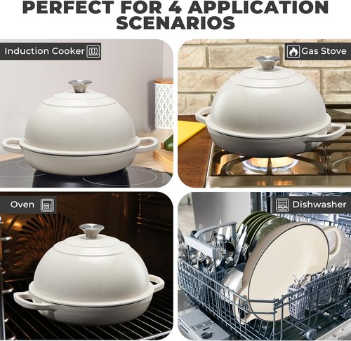 Cast Iron Dutch Oven by [Brand Name] - 6Qt Sourdough Bread Baking Pan with Lid | Enameled, Oven Safe to 482℉, White