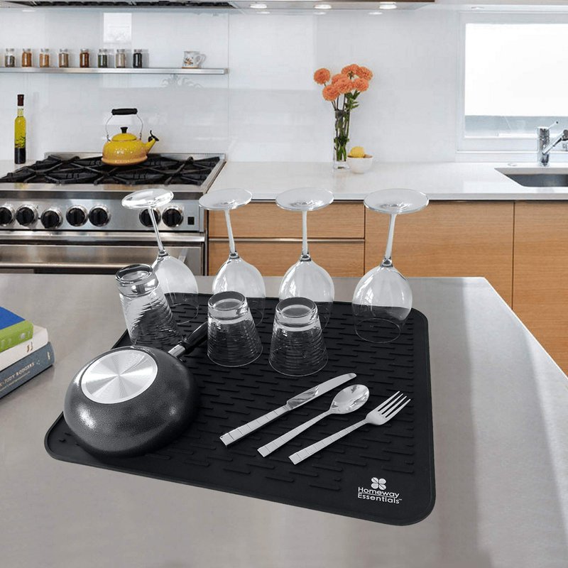 Silicone Dish Drying Mat - 21 x 18 - Extra Large Counter Top Dish Draining Sink Mat, Large Silicone Trivet (EXTRA LARGE, GREY)