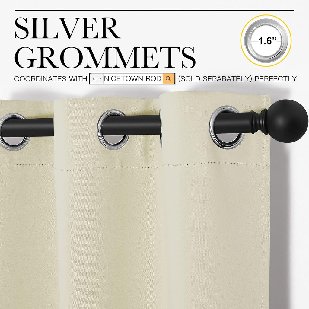NICETOWN Kitchen Curtains - Thermal Insulated Grommet Draperies for Room Darkening | Beige, 2 Panels, W42 x L50 Inches