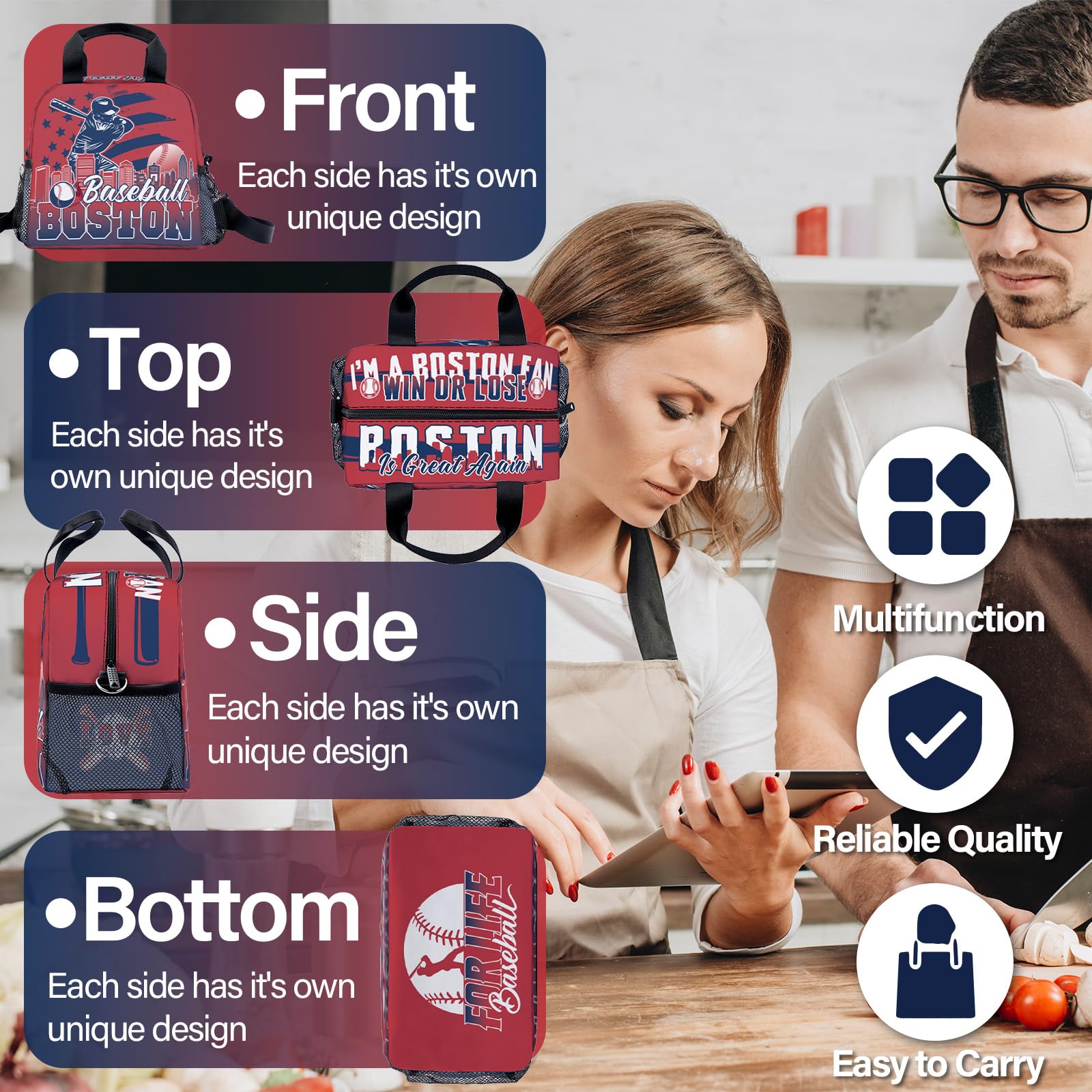 Racigomr Baseball Gifts for Boston, Baseball Lunch Box, Lunch Containers for Fans, Insulated Lunch Bags with Adjustable Shoulder Strap