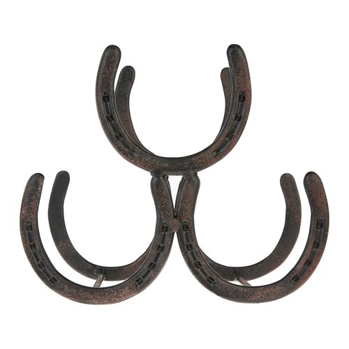 Foster & Rye Horseshoe Countertop Wine Rack, Cast Iron 3-Bottle Wine Holder, Rustic Metal Storage Rack for Kitchen, Home Bar, Tabletop Display, Western Style Decor, 10" x 5.5" x 8.5"