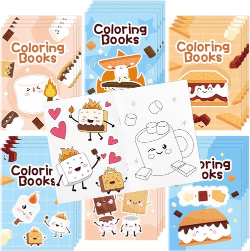 Marshmallow Mini Coloring Books - 24Pcs Campfire-Themed Art Kits for Kids' Birthday Party Favors
