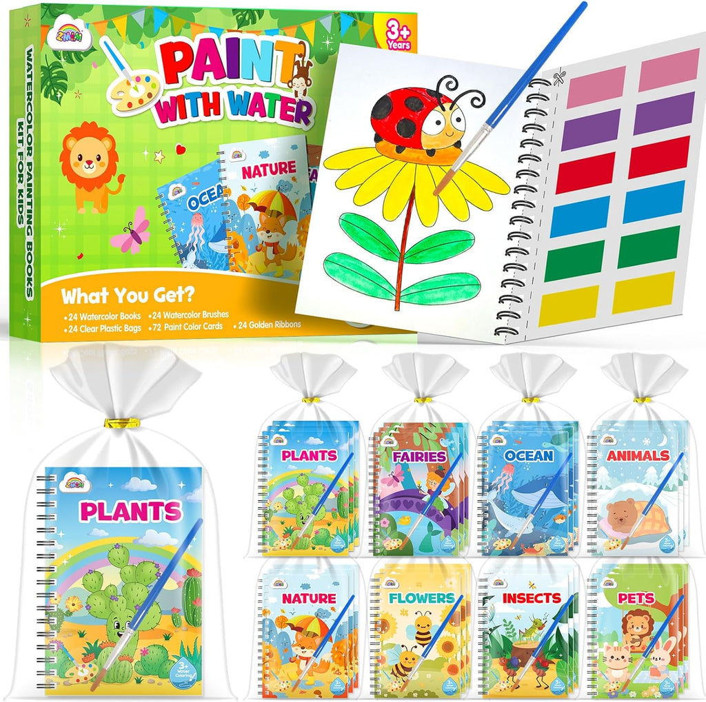 ZMLM 24 Mini Water Coloring Books for Kids - Fun Party Favors & Classroom Prizes (Nature)