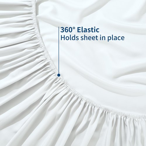 2 Pack Bamboo Viscose Cooling Fitted Sheet Queen Size Only, 400 Thread Count, 16" Deep Pocket Cooling Bottom Sheets for Hot Sleeper, Silky Soft Breathable (Queen, White