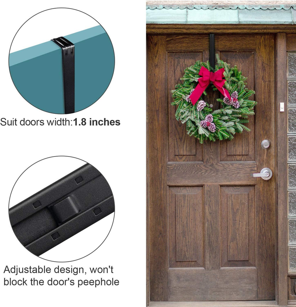 Myfolrena Wreath Hanger - Adjustable Front Door Hook Holds Up to 20lbs | Fits 15-24 Inch Wreaths (Black)
