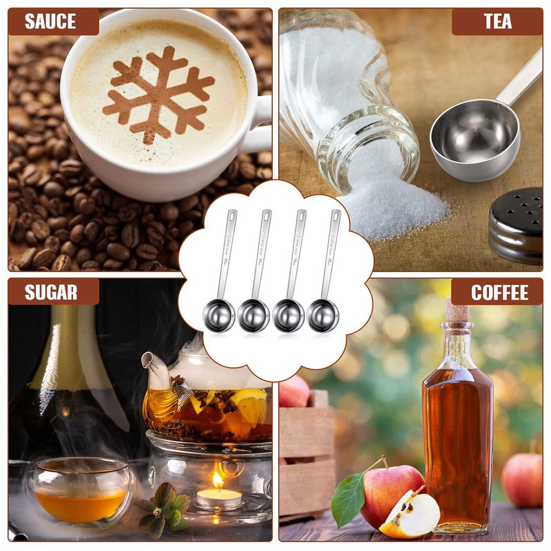 Geiserailie 4 Pcs 2 Tablespoon Scoops with Long Handle, 30 ml Stainless Steel Measuring Spoon for Coffee Milk Fruit Powder, Loose Tea Dry, Spice Jar, Cooking Baking, and Other Dry Goods