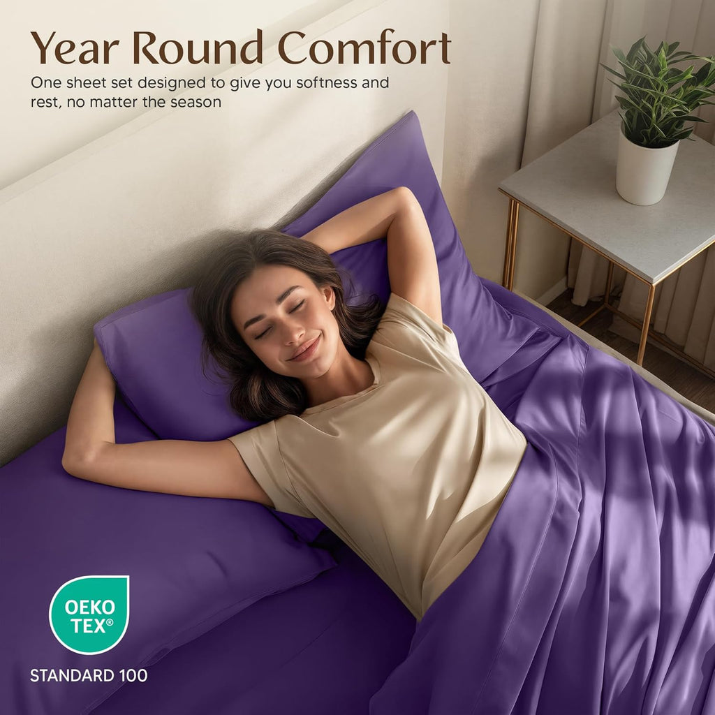 Utopia Bedding King Size Sheet Set - Soft, Breathable Microfiber | 4-Piece in Eggplant, Oeko-Tex Certified