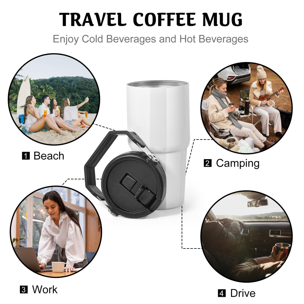 AGH 4 Pack 20 oz Sublimation White Tumblers with Handle & Straw, Double Wall Stainless Steel Vacuum Insulated Cups with Black Filp Lid, Leak-Proof Travel Mug for Hot/Cold Drinks