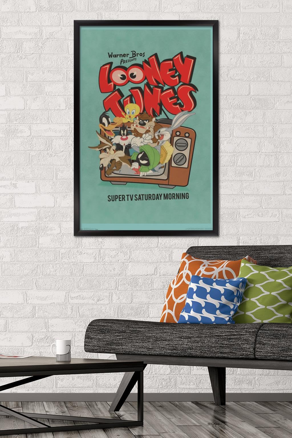 Trends International Looney Tunes - Group - Super TV Saturday Morning Wall Poster, 34L x 22.4W, Black Framed Version