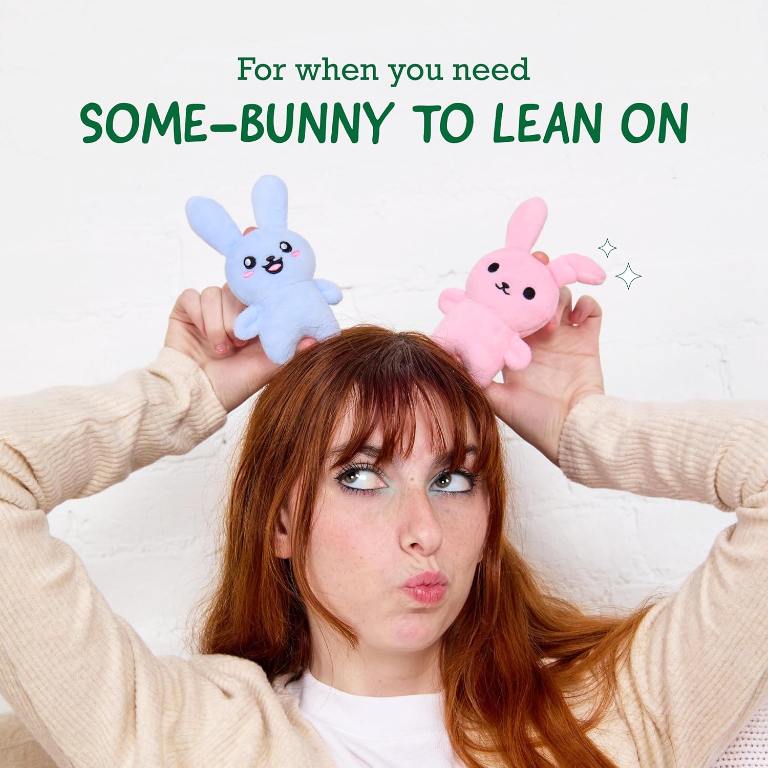 WHAT DO YOU MEME? Emotional Support Bunnies - Cuddly Plush Stuffed Animals | Set of 5 with Basket