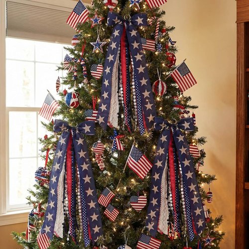 Large Patriotic Wreath by Americana | 8-Ribbon Star Bow with Metal Clip - Red, White & Blue Decor