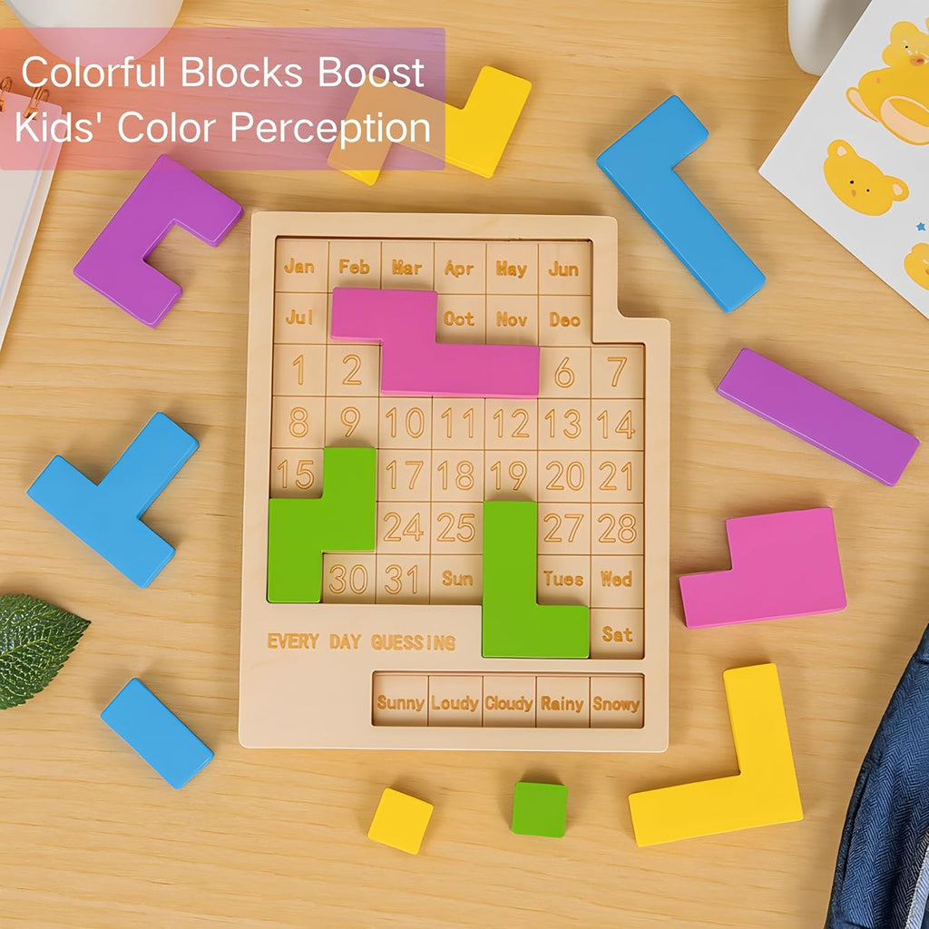 Wooden Daily Calendar Puzzle - 365 Days of Challenges | Desk Block Calendar for Home & Office Decor