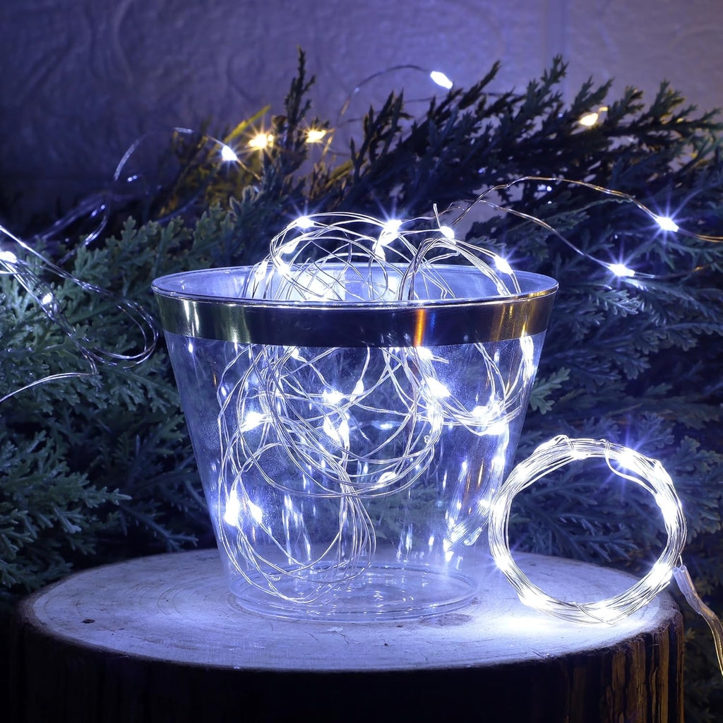 WATERGLIDE 12 Pack Mini String Lights - 20 LED Battery Operated Fairy Lights | Waterproof Silver Wire for Wedding & Party Decor