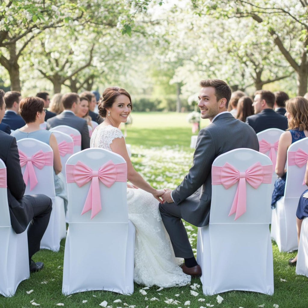 Skiennix Spandex Chair Sashes - 10 Pcs Elastic Chair Bows for Wedding & Party Decor | Pink