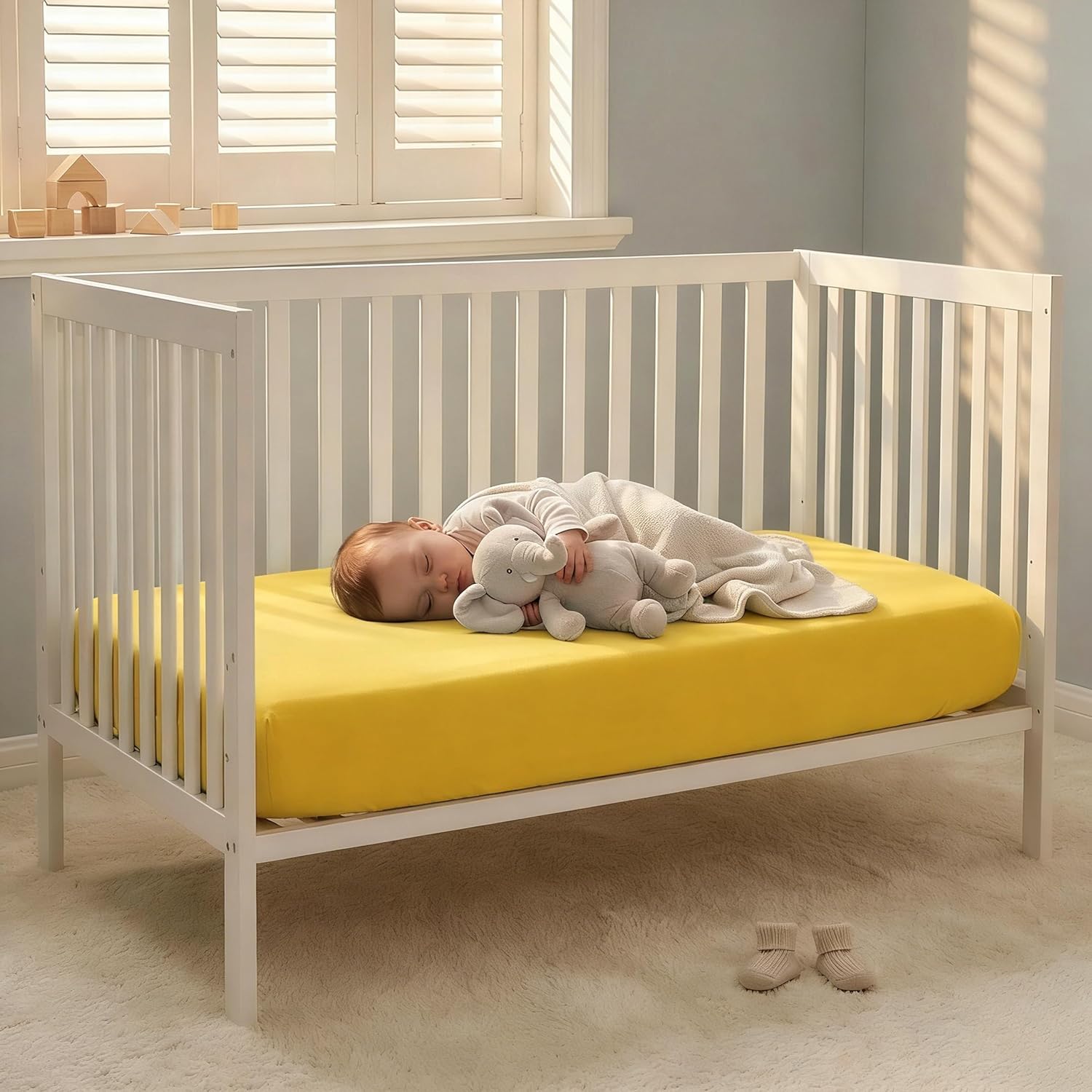 NTBAY 100% Brushed Microfiber Fitted Crib Sheet - Super Soft & Cozy for Standard Cribs | Yellow, 28x52 Inches