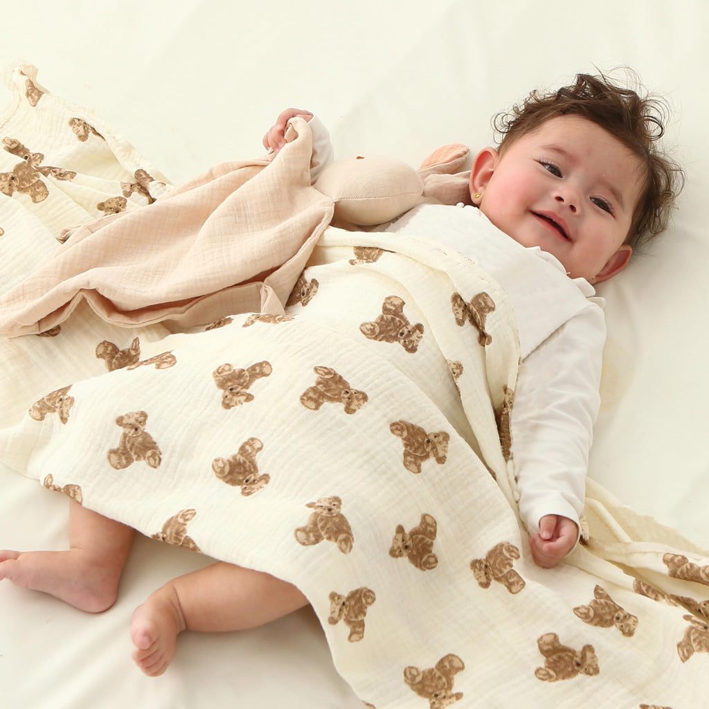 insular Muslin Swaddle Blankets for Boys Girls, 2 Pack Receiving Baby Blanket Large 47 x 47 inches, Soft Breathable Swaddling Wrap for Unisex Newborn, Teddy Bear&Khaki