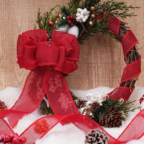 LaRibbons Red Burlap Wired Ribbon - 2.5 Inch x 12 Yards for Crafting, Gift Wrapping & Holiday Decor