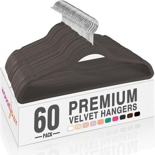 HOUSE DAY Velvet Hangers - Non-Slip Heavy Duty 60 Pack for Space-Saving Closet Organization | Taupe