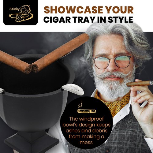 Stinky Cigar Box Pressed Ashtray, Cast Iron Black - Windproof Design with 4 Stirrups, Deep Bowl for Indoor & Outdoor Use, Heat Resistant & Easy to Clean - Ideal Smoking Accessory for Cigar Enthusiast