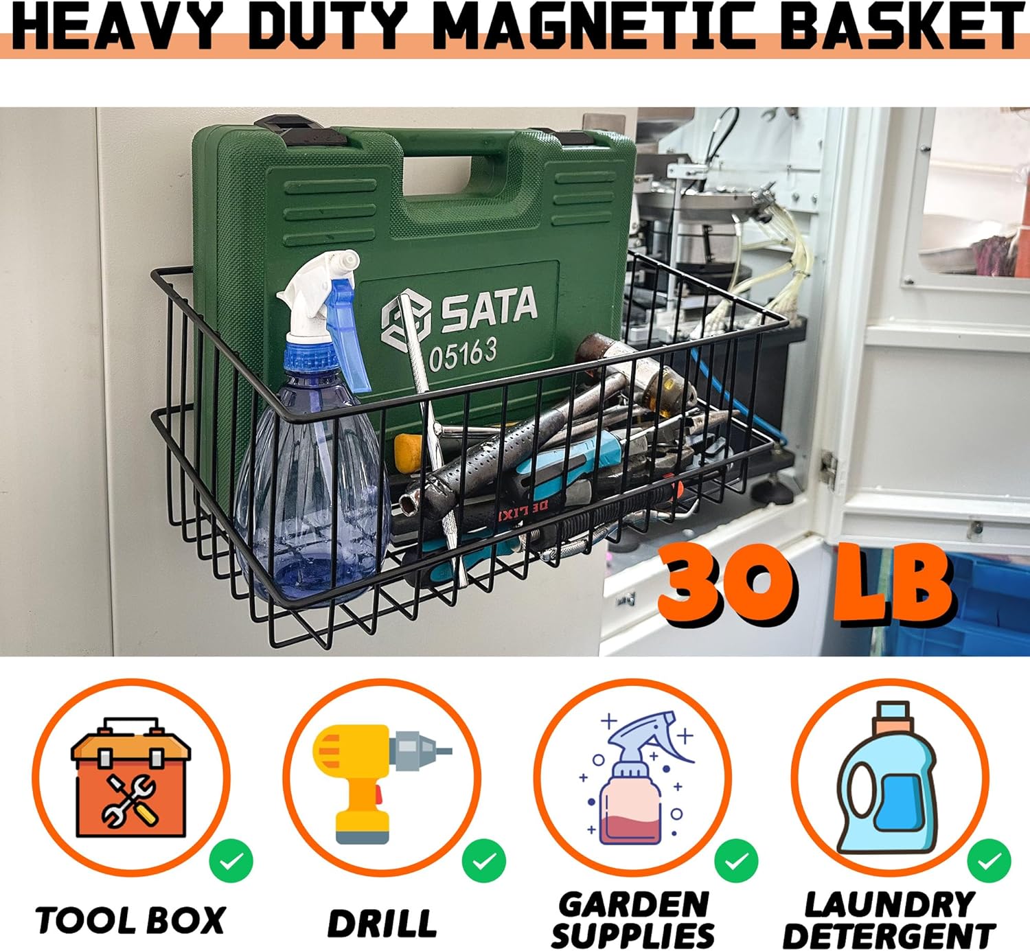 ULIBERMAGNET Magnetic Baskets - Large Capacity Metal Wire Mesh Organizers for Garage, Kitchen & Workshop (2 Pack)