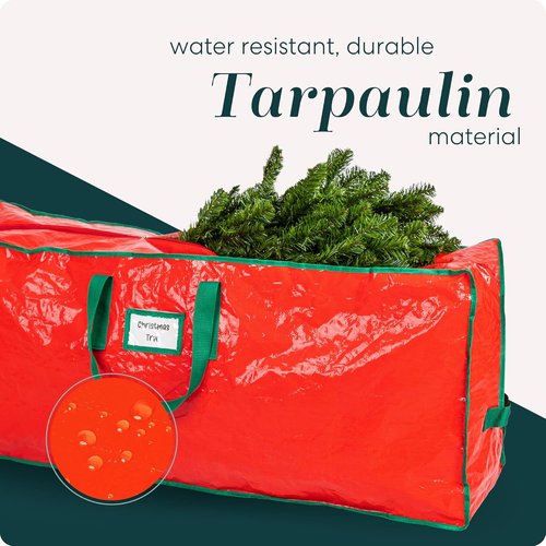 Handy Laundry Christmas Tree Storage Bag - Heavy Duty Waterproof Tarp for 9-Foot Tree | Reinforced Handles & Double Zipper, Red