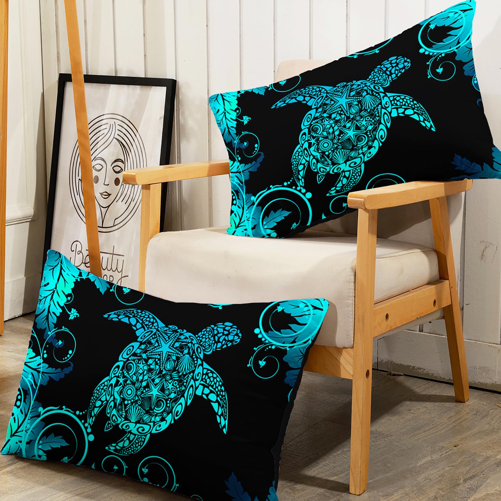 Nttopship Blue and Black Sea Turtles Comforter Sets Queen Size ， Bedding Sets for Kids,Oceans and Starfish Comforter Sets All Season 1 Comforter and 2 Pillowcases