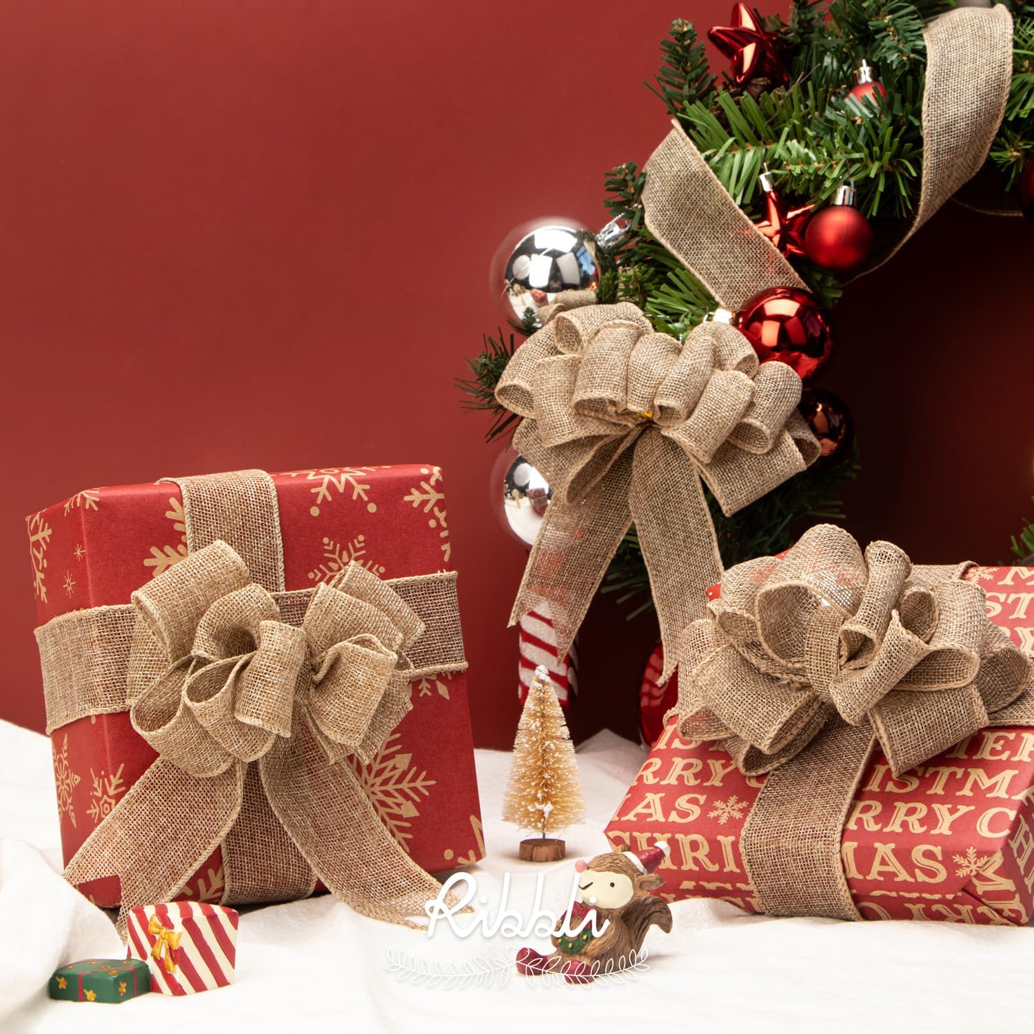 Ribbli Burlap Wired Edge Ribbon - 1.5 Inch x 10 Yards | Natural Solid for Bows, Wreaths & Outdoor Decor