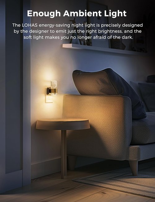 L LOHAS LED Night Light - Adjustable Brightness with Auto Sensor | Soft Wall Sconce Design for Bathroom & Hallway