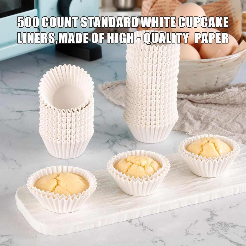 Skiennix White Cupcake Liners - 500 Count Mini Baking Cups | No Smell & Grease-Proof Food Grade Paper