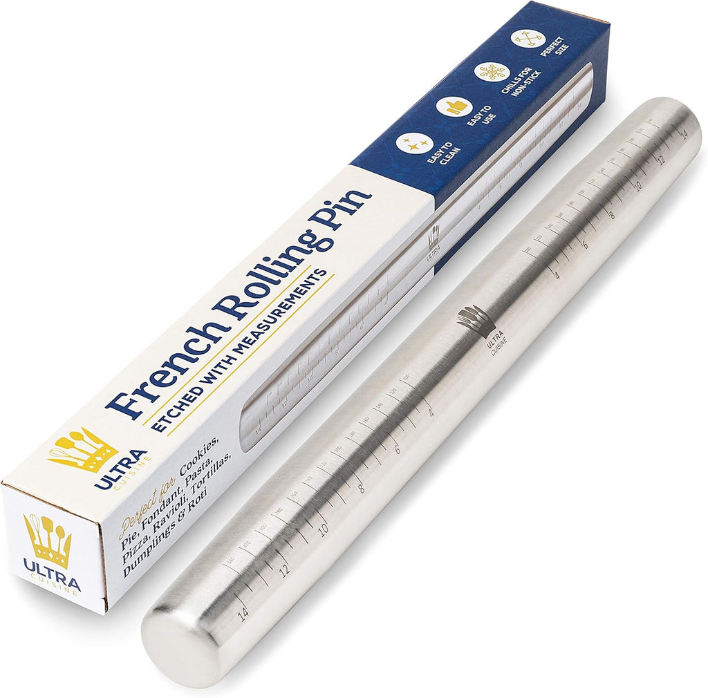 Ultra Cuisine French Rolling Pin - Tapered Stainless Steel Design for Baking | Professional & Home Use, Dishwasher-Safe
