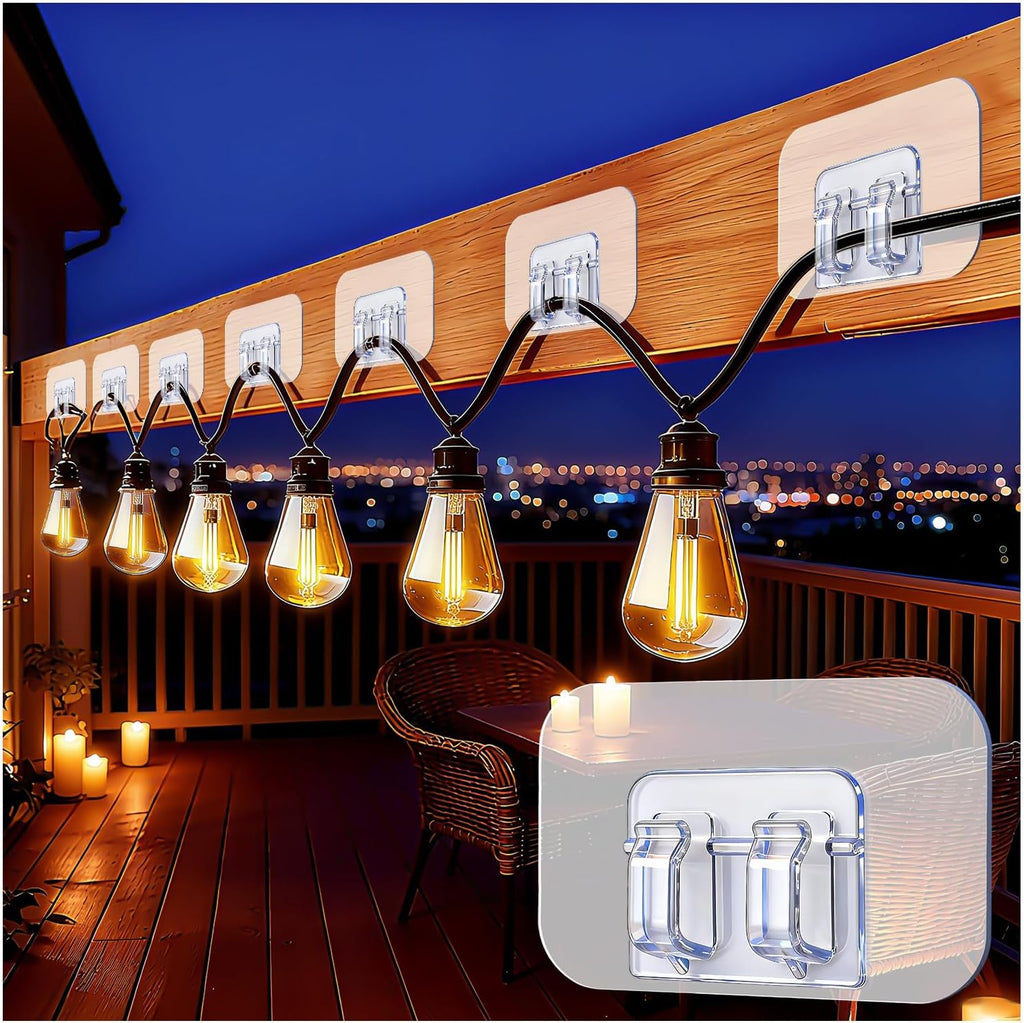Skiennix 50Pcs Outdoor String Light Clips - Adhesive Wall Wire Holders for Easy LED Hanging